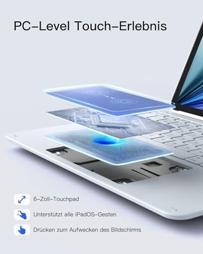 Inateck AceTouch Keyboard Case for iPad Air 13 Inch (2026/2025/2024, M4/M3/M2), Keyboard for iPad Pro 12.9 Inches, 6 Inch Large Trackpad, Removable, QWERTZ, 7 Colours Backlit, with Pen Holder, AceTouch