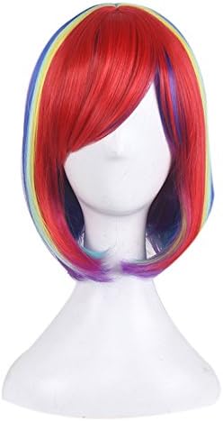 Yesui Cosplay Wig Short Bob for Women Synthenic Straight Hair Ombre Multicolor Red Wigs with Side Part Costumes Party