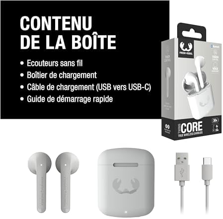 Twins Core Écouteurs Intra-Auriculaires Bluetooth sans Fil avec Assistant Vocal, contrôle Tactile et Microphone intégré, 30 Heures D'Autonomie (Ice Grey)