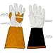 OLSON DEEPAK Grain Leather MIG Gloves with Split Leather Palm Reinforcements, Split Leather Back, Cotton Lining, Seamless Forefinger and Elastic Back (White-Golden)