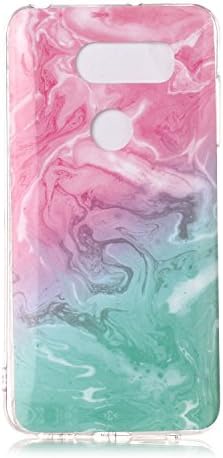 LG V30 Case, Glossy Marble Pattern Slim Hard Soft Silicone Back Case Cover Fit for LG V30/V30 Plus/V30S (2017) (Pink green)