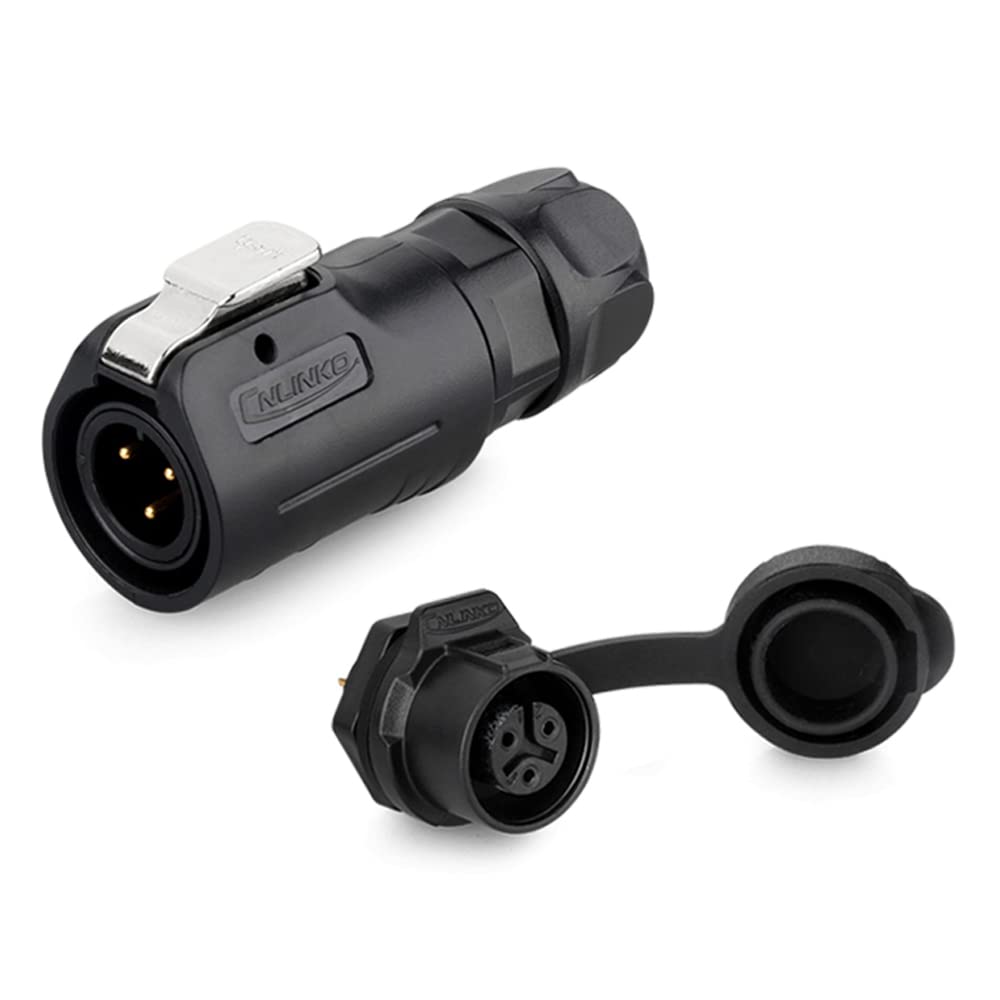 CNLINKO LP-12 Industrial Waterproof Connector IP68 Circular Connector Quick Plugging Aviation Connector PBT Plastic Shell Connector Fast Release Connector M12 2-8 Pin Threaded Socket (3 Pin)
