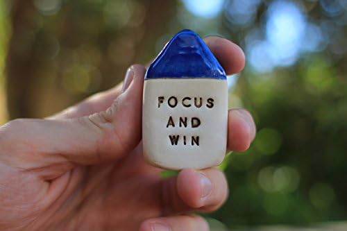 Handmade Decorative Personalized Ceramic Miniature House with an Inspirational Motivational Quote "Focus and Win"