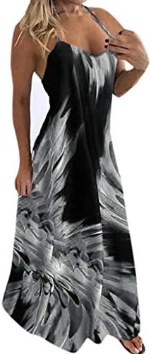 KOZIEE Women's Sling Fashion Backless Dress Summer Print Sleeveless Casual Dress Plus Size Vintage Leisure Ladies Beach Maxi Dress