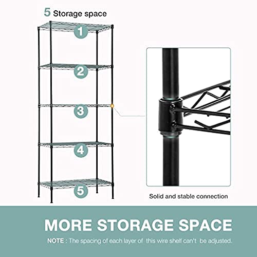 PAYLESSHERE | 5-TIER WIRE SHELF | 24″X14″X60″ | BLACK | ADJUSTABLE RACKS | HEAVY-DUTY STORAGE SHELVES, HOLDS UPTO 750 LBS | RUST-RESISTANT, NO-TOOL ASSEMBLY | FOR HOME, GARAGE SHELVING