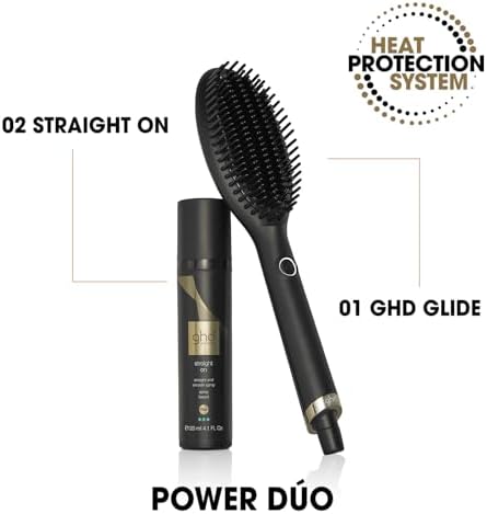 Ghd glide - escova de cabelo térmica para um acabamento liso natural sem esforço, suaviza e elimina o frizz, cerdas de cerâmica, temperatura ideal de modelagem 185ºc, tecnologia iônica, preto