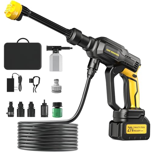 Shiptree Battery Pressure Washer, Professional Portable Pressure Washer with Batteries and 5M Tube, 6 in 1 Tap Connection Nozzle for Garden, Car and Outdoor Cleaning