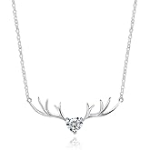 JOLINO Deer Antler Necklace with Heart Zircon,925 Sterling Silver Plated with Platinum,Surprise your wife, girlfriend, mother, or best friend on birthdays, anniversaries, Valentine’s Day, Christmas, or graduations as a gift