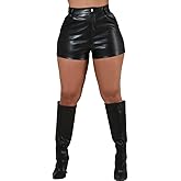 Zebaexf Women Sexy Leather Legging Shorts High Waist Party Outfit Wear Stretchy Shorts Faux PU Leather Short Pants