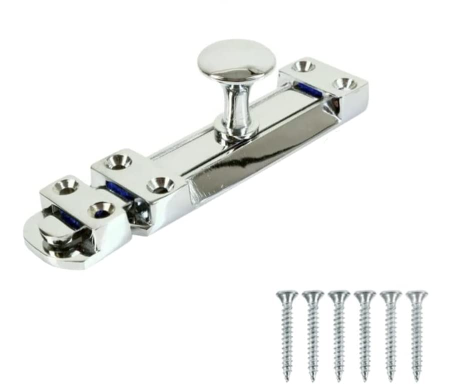 6 Inch Flat Door Bolts Chrome Plated Bolt Door Latches Tower Bolt Sliding Lock Stainless Steel Flat Slide Safety Door Barrel Bolt with Screws 1 Pack.