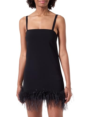 Pinko Trebbiano Robe en crêpe Stretch avec Plumes Bal, Z99_Noir Limousine, 46 Femme