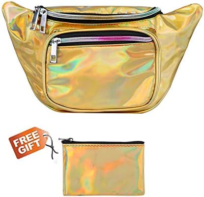 Fanny Pack, Waist Fanny Pack Bum Bag for Women Men๏ผWaterproof Waist Pack Retro Neon Fanny Bag for Festival, Rave (holographic gold)