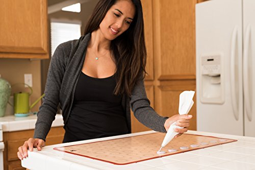Silicone Macaron Baking Mat - 2/3 Sheet Size (Thick & Large 19 2/3" x 13 1/2") - Non Stick Silicon Liner for Large Bake Pans, Trays & Rolling, Macaroon/Pastry/Cookie/Bun Making - Professional Grade