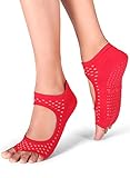 Yoga Socks for Women Non Slip, Toeless Non Skid Sticky Grip Sock - Pilates, Barre, Ballet (Red Gala)