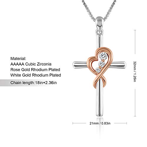 Silver Heart Pendant Necklace for Women - White Gold Necklace Jewelry for Mom Mother (Rose Gold Pendant)