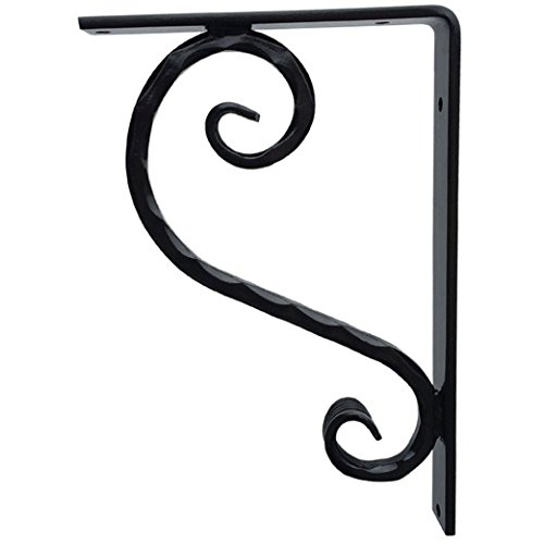 Wrought Iron Decorative Metal Bracket for Granite Countertop or Shelf Support - 8x12 inch Classic Black Finish - Hand Forged for Kitchen, Interior, Exterior Home Decor - Heavy Duty Quality Guarantee