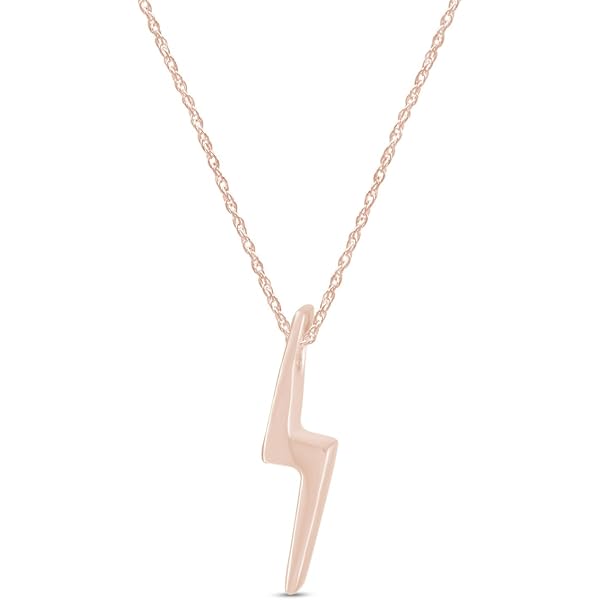 14k Rose Gold Lightning Bolt Pendant – Handmade Polished Charm Necklace - View #10