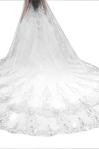 Linruo Women's Custom Made White Sequins Chapel Wedding Bridal Veil With Comb 3M