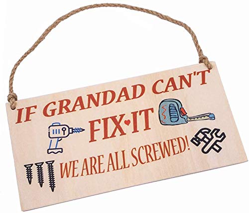 HONZEE Grandad Fix It Screwed Gifts for Grandad Man Cave Garage Shed Hanging Plaque Dad Gift Sign Funny