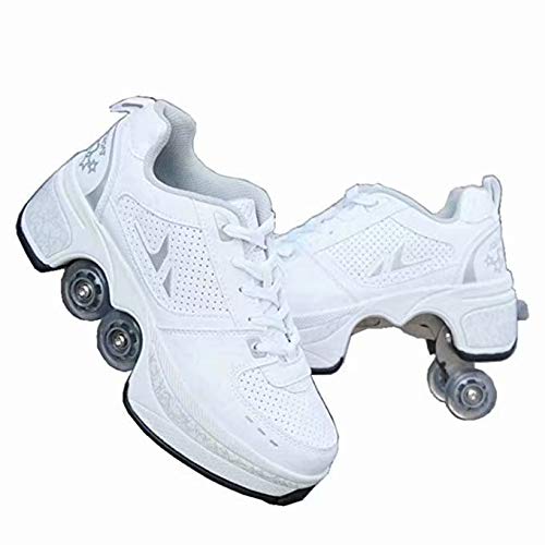 Duvetset Roller skates for ladies, Quad Roller Skates for children, Girls' Shoes with Wheels, Unisex Shoes with Wheels, Roller Adult Skates, Outdoor sports skateboards, White Skates, Kick Rollers,37