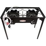 GasOne Two Burner Propane Stove Outdoor High Pressure Propane 2 Burner [Upgraded] 150,000 BTU with 0-20 PSI High Pressure Adjustable Regulator and Steel Braided Hose