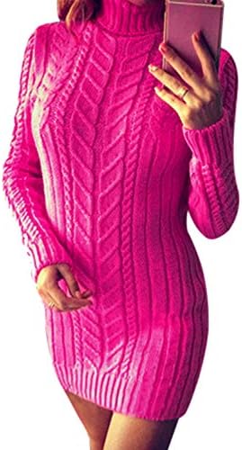 Fashiomo Women's Casual Knitted Cable Sweater Dress Turtleneck Bodycon Mini Dress
