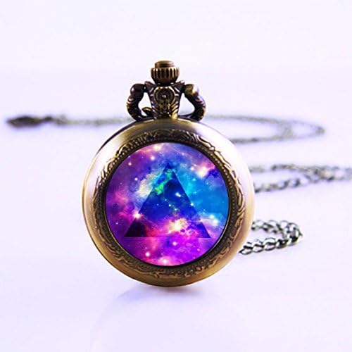 Galaxy Triangle Pocket Watch Necklace, Nebula Space Jewelry Pocket Watch, Women Galaxy Nebula Geometric Necklace Jewelry Art Photo Print Pendant Cosmos Jewelry Pocket Watch Necklace,