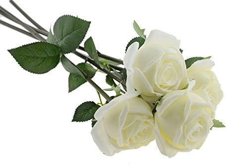 23" Large Real Touch Latex Handmade Artificial Spring flower Garden Rose in Milky White (Pack of 4)