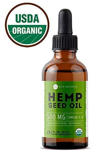 Organic Hemp Seed Oil Drops 2000mg (4oz) by Kate Naturals - Premium Pain Relief Anti-Inflammatory & Joint Support, Perfectly Balanced Essential Fatty Acids Omega 3, 6. Easily Digestible, Non-GMO,Pure