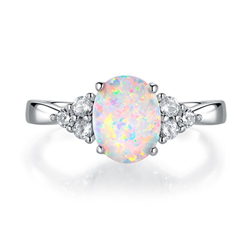 GEMSME October's Birthstone Gemstone Oval Opal Women Rings