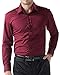PAUL JONES Mens Classic Slim Fit Shirt Long Sleeve Dress Shirts Wine Red Casual Shirt (M)