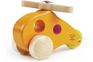Hape Little Copter Wooden Toy Toddler Play Vehicle, L: 5, W: 2.6, H: 3.5 inch, Yellow
