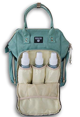 Jumping Daisy Large Baby Backpack Diaper Bag for Women or Men - Zip Pocket Capacity for Large 8-Ounce Baby Bottles (Sea Green)