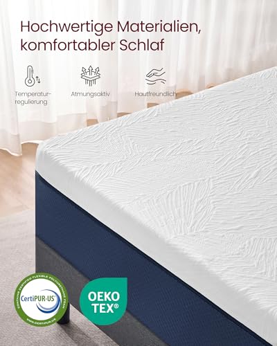 VASAGLE 140 x 200 cm Double Gel Memory Foam Mattress Medium Firm H3 7-Zone Support Breathable Removable Machine Washable Cover 20cm Thick Blue RMZ124QZ01
