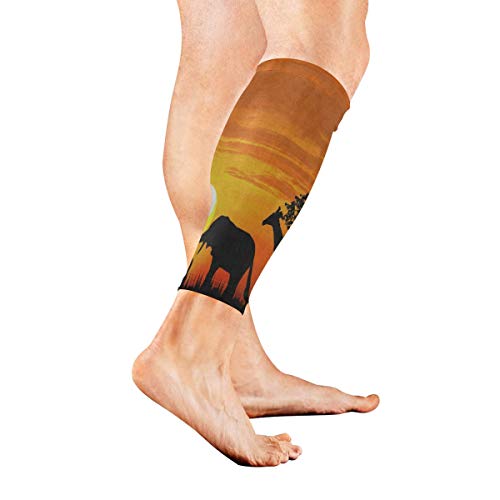 Leg Sleeve Orange Sunset Horse Elephant Giraffe Compression Socks Support Non Slip Calf Sleeves Pads for Running, Shin Splint, Calf Pain Relief, Runners, Medical, Air Travel, Nursing, Cycling 1Pair