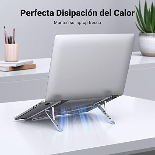 UGREEN Soporte para Laptop Aluminum Portátil, Plegable y 5 Altura Ajustable Laptop Soporte de Ventilado con Altura Ergonómica para Portátiles y Tabletas de 8-17.3pulgadas