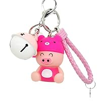 HanYoer Cartoon Cute Pig Doll Animal Key Rings Braided Rope Bells Key Chains, Bag Car Keychain Car Accessories (Pink)