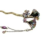 Voberry New Women Hair Accessory Retro Rhinestone Petal Hairpin Fashion Tassels Tuck Comb Hair Fork (A)