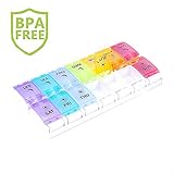 Fullive Pill Organizer 7 Day Pill Organizer (Twice-A-Day) Push Button Weekly Pill Box Vitamin Pill Case,Pill Container for Pills/Vitamin/Fish Oil-Double Row