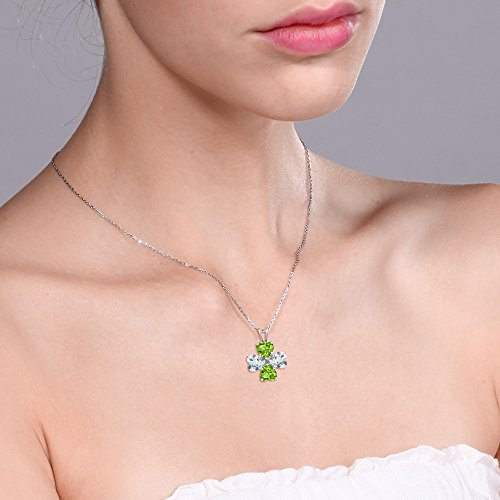 Gem Stone King Heart Shaped Pendant - 3.00 Ct Green Peridot & Sky Blue Aquamarine In 925 Sterling Silver