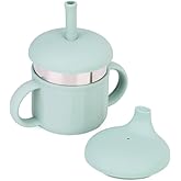 MYCOKI SP Baby Sippy Cup, Silicone Training Stainless Steel Kid Cups, Break Resistant Straw Lid Cup for Infants 6-12 Month Toddlers and 1-3 Year Kids, 7.4 Oz Water Drinking Cup (Green, 1pc)