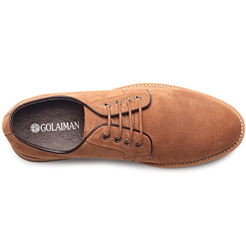 GM GOLAIMAN Men's Suede Leather Oxford Shoes Casual Lace up Dress Shoes Brown 12 D (M) US - Thumbnail 3