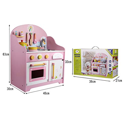 Klassische schicke Spielküche, niedliches rosa Holzküchen-Spielset, das Spielzeug mit Zubehör vorgibt, Kinderspielhaus… – Bild 8