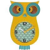 Lily's Home Pendulum Owl Clock with Revolving Eyes and Swinging Tail, Wonderful and Colorful Addition to Owl Themed Bedroom Décor, Yellow (13