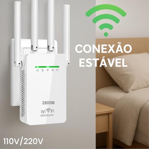 Amplificador Wi-Fi 4 Antenas 300Mpbs Repetidor de Sinal Wifi Wireless Fácil Configuração WPS