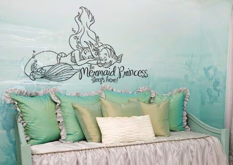 Lucky Girl Decals Vinyl Wall Decor Inspired by The Little Mermaid Princess Sleeps Here 18.7 inches Wide by 12 inches high