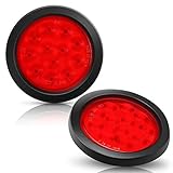 AMBOTHER 4'' Round 12-LED Truck Trailer Brake Stop Turn Marker Tail Light Flush Mount Back-Up Low Profile Light, Waterproof Tight Sealed Grommet Plug for RV Boat Truck Trailer Red DC 12V (Pack of 2)