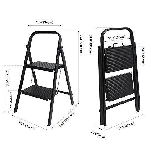 Delxo Step Ladder Folding Step Stool 2 Step Heavy Duty Steel Sturdy