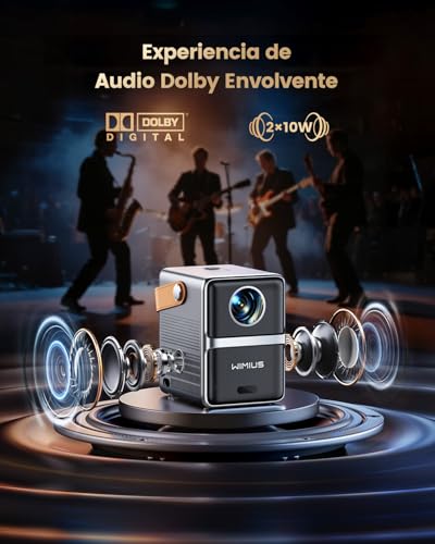 Mini Portable Projector 4K 【Netflix Ready/Dolby】 WiMiUS Projector 1080P FHD with Auto Keystone/E-Focus, Integrated WiFi & Bluetooth Apps, Portable Projector 4K Home Cinema for Mobile/PC/HDMI ARC