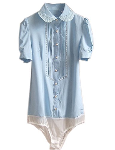 Zamme Womens Slim Ol Bodysuit Tops Blouse Button Down Classic